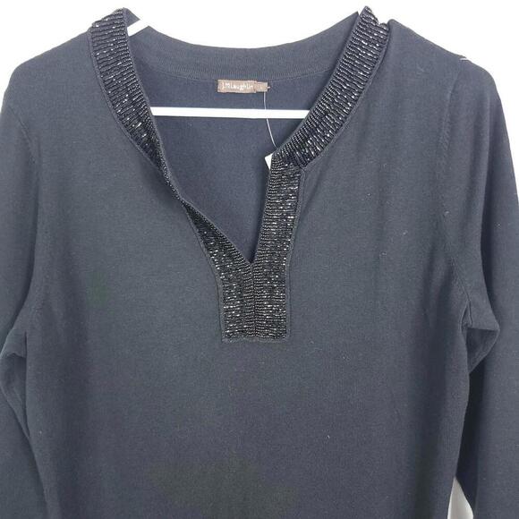 J McLaughlin Top Womens Large Julie Jeweled Beaded Y Neck New 3/4 Sleeves - Picture 3 of 11